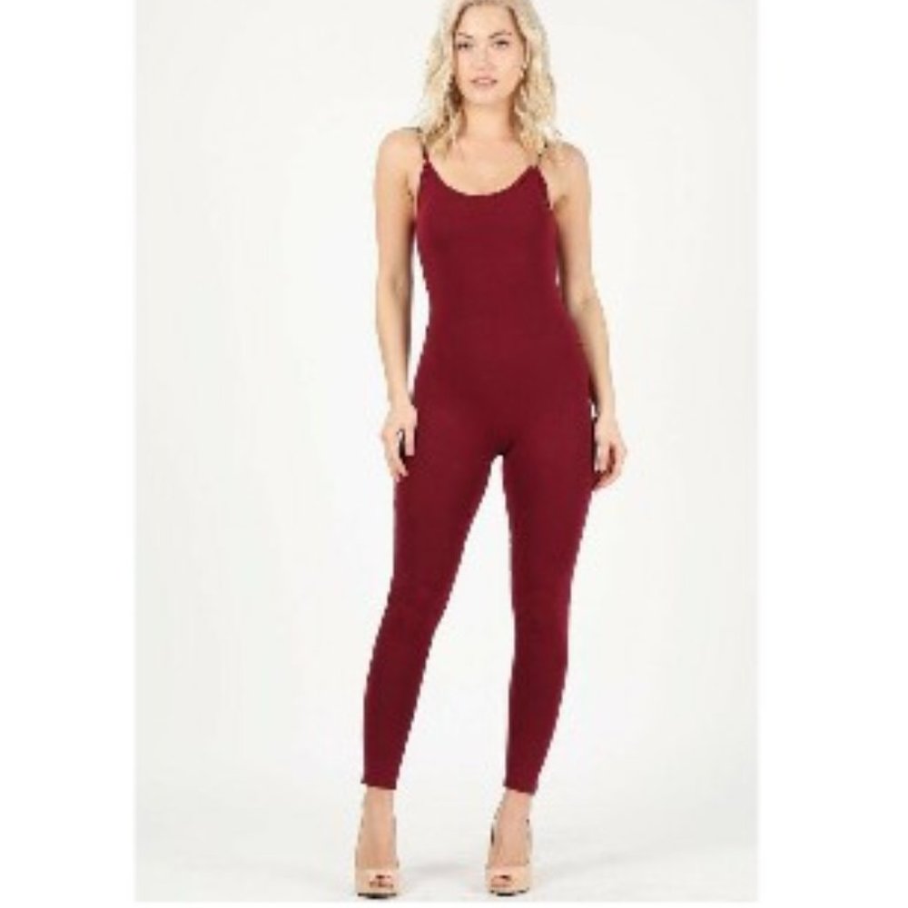 Women's Jumpsuit plus size Bodycon Spaghetti Straps Footless Cotton 3X Burgundy